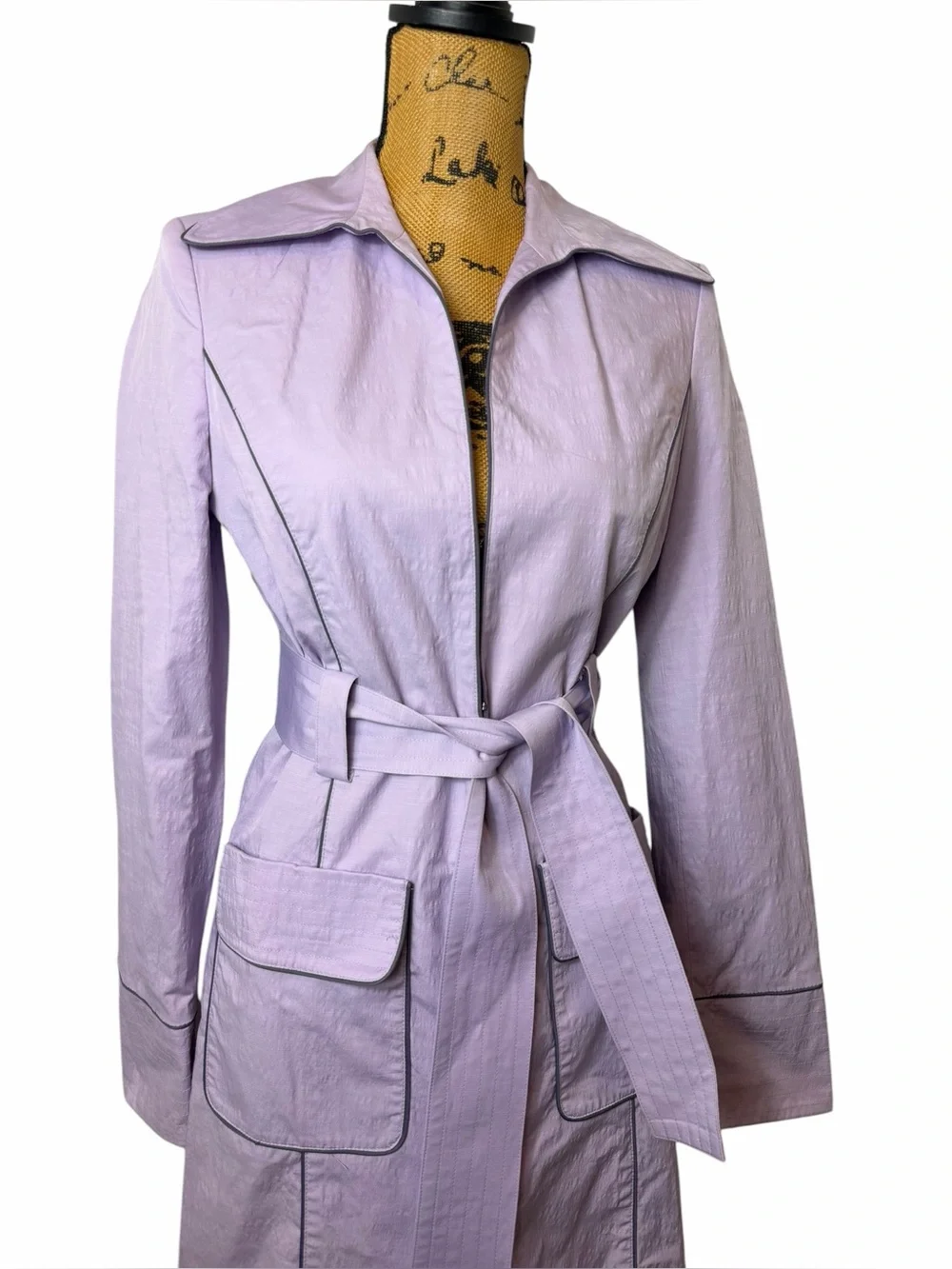 Lavender Belted Trench Coat Medium Pastel Spring Summer Jacket Lilac